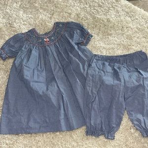 Blue and white dress with pants